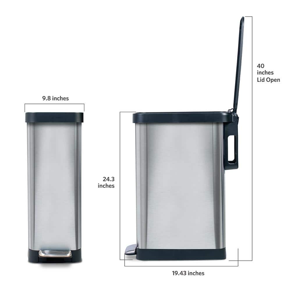 Slim Stainless Steel 12 Gallon Step-On Trash Can