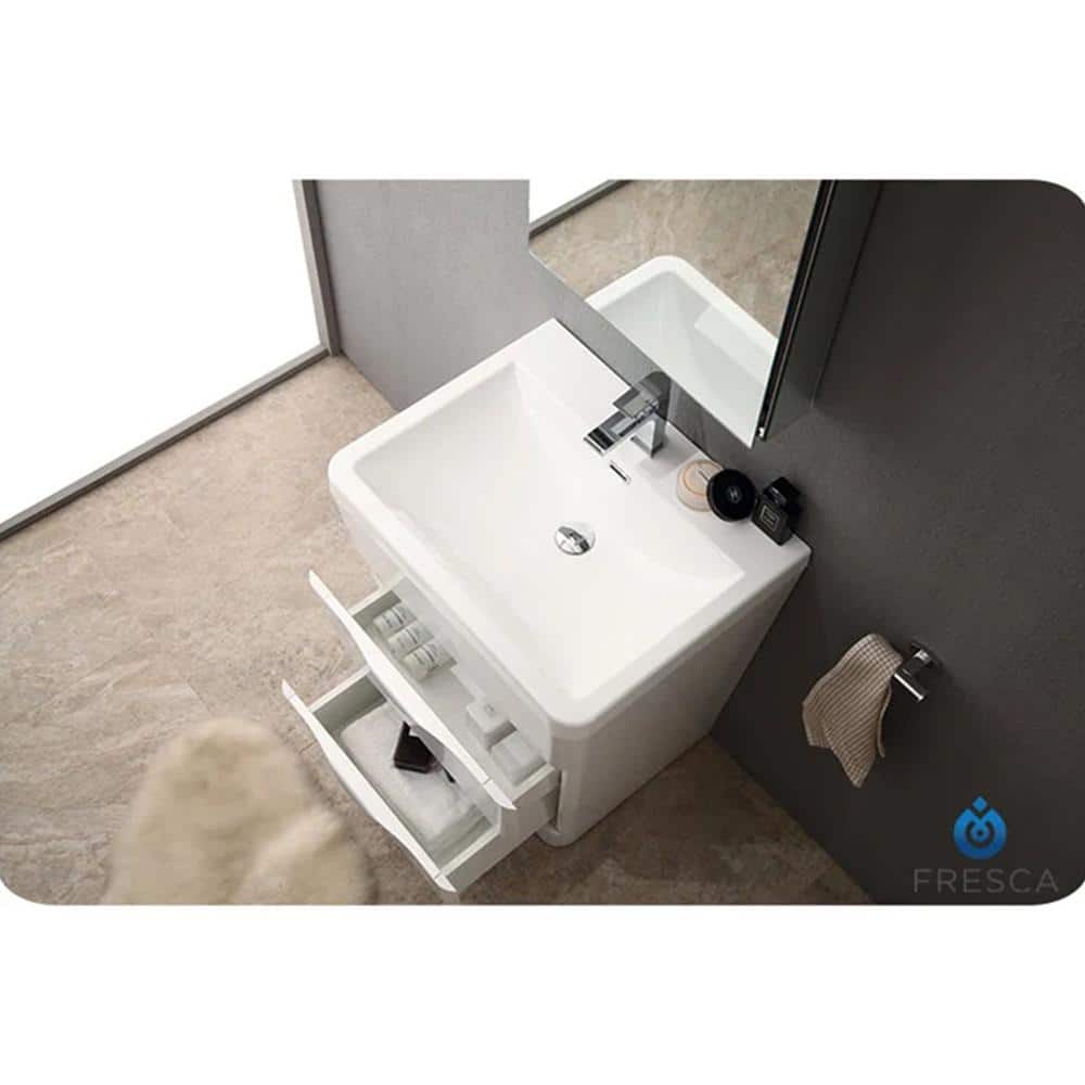 Milano 26" Glossy White MDF Freestanding Bathroom Vanity Base