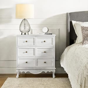 Elpenor Farmhouse White 30 in. H 3-Drawer Storage Cabinet Nightstand with Adjustable Feet and Solid Wood Legs