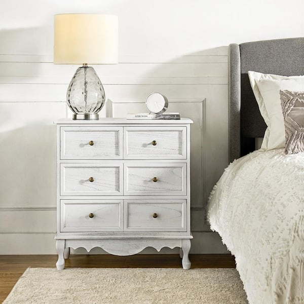 JAYDEN CREATION Elpenor Farmhouse White 30 in. H 3-Drawer Storage Cabinet Nightstand with Adjustable Feet and Solid Wood Legs