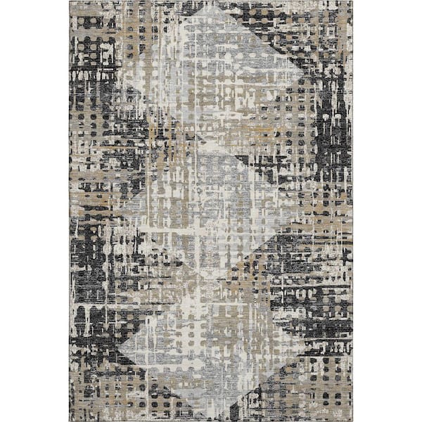 Mayfield Premium Machine Washable Abstract AMF2116 Black 5 ft. x 7 ft. 6 in. Area Rug