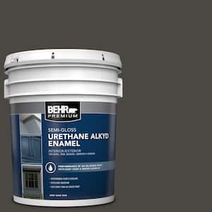 5 gal. #T16-01 Black Pearl Urethane Alkyd Semi-Gloss Enamel Interior/Exterior Paint