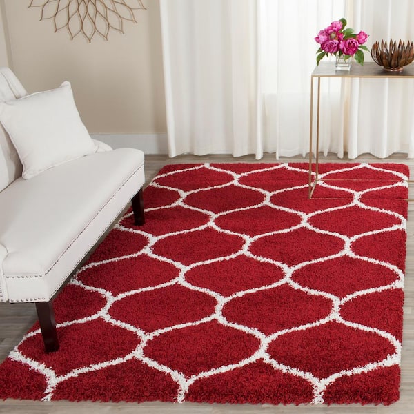 Hudson Shag Red/Ivory 5 ft. x 8 ft. Trellis Area Rug
