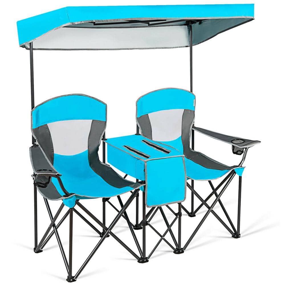 Redwood Blue Folding Canvas Outdoor Camping Chair Cup Holder 