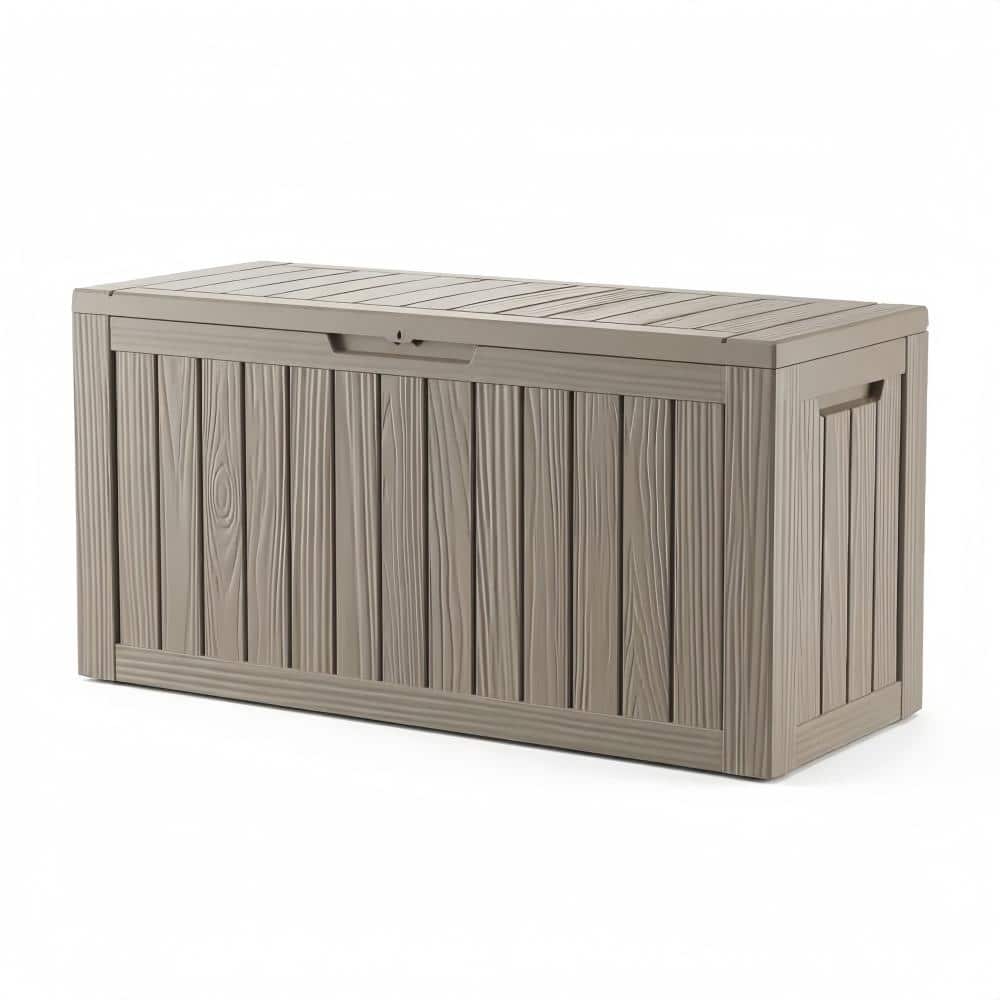 90 Gallon Gray Resin Outdoor Deck Box with Lockable Storage and Soft-Close Hinged Lid