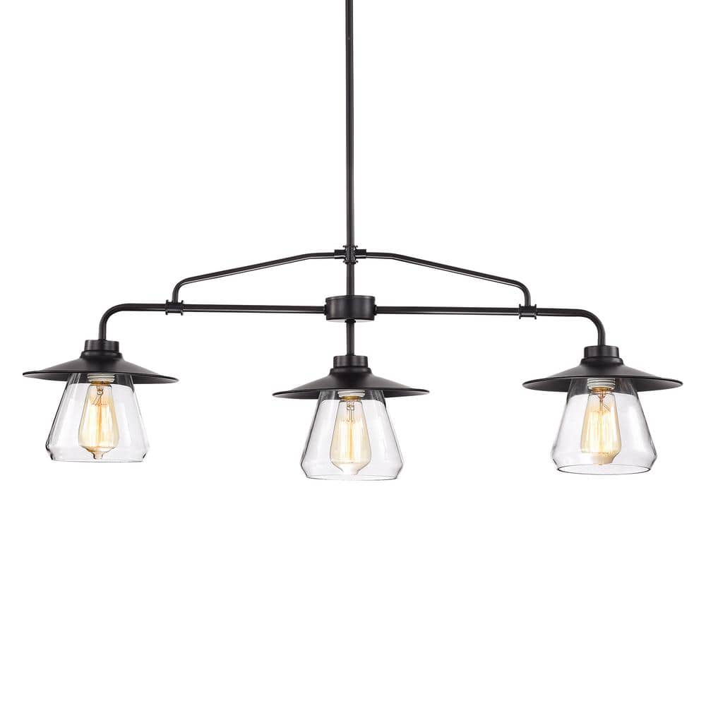 Temet 35.8" Matte Black Linear Chandelier with Edison Bulbs