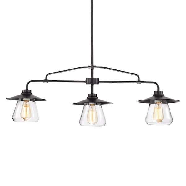 Warehouse of Tiffany 36.6 in. 3-Light Temet Matte Black Chandelier