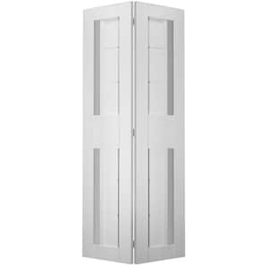 Esta 48 in.x 79.375 in. Solid Composite Core Frosted Glass 2-Lite Bianco Noble Finished Wood Bifold Door with Hardware
