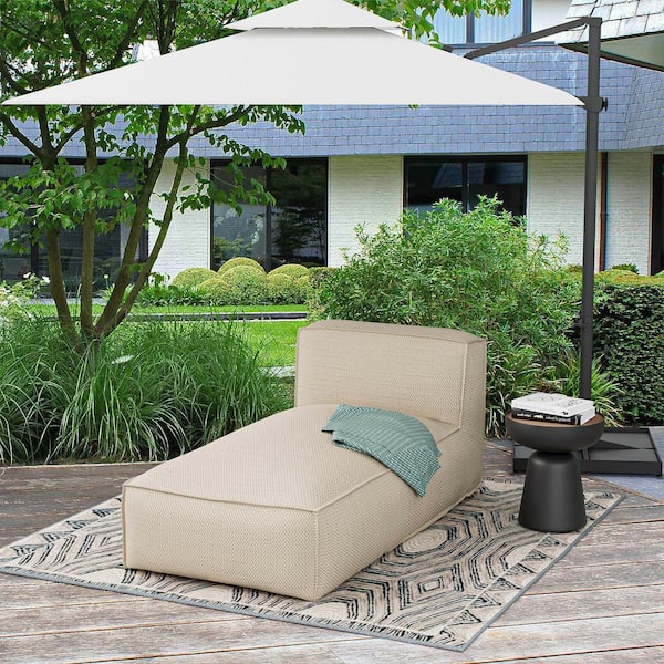 Beige Olefin Plastic Outdoor Patio Chaise Lounge Bean Bag Chairs with Cushion