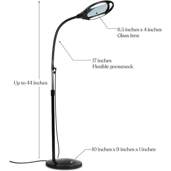 Brightech Lightview Pro 44 in. Classic Black Industrial 1-Light 2.25X Magnifying  LED Floor Lamp with Adjustable Gooseneck Head 9Y-TGWA-ISUQ - The Home Depot