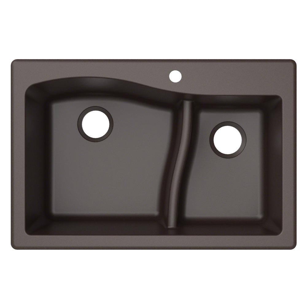 KRAUS Quarza Drop-in/Undermount Granite Composite 33 in. 1-Hole 60/40 Double Bowl Kitchen Sink in Brown KGD-442BROWN Sansujyuku sansujyuku.com