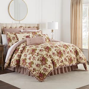 Norfolk 4-Piece Red Floral Cotton Queen Comforter Set