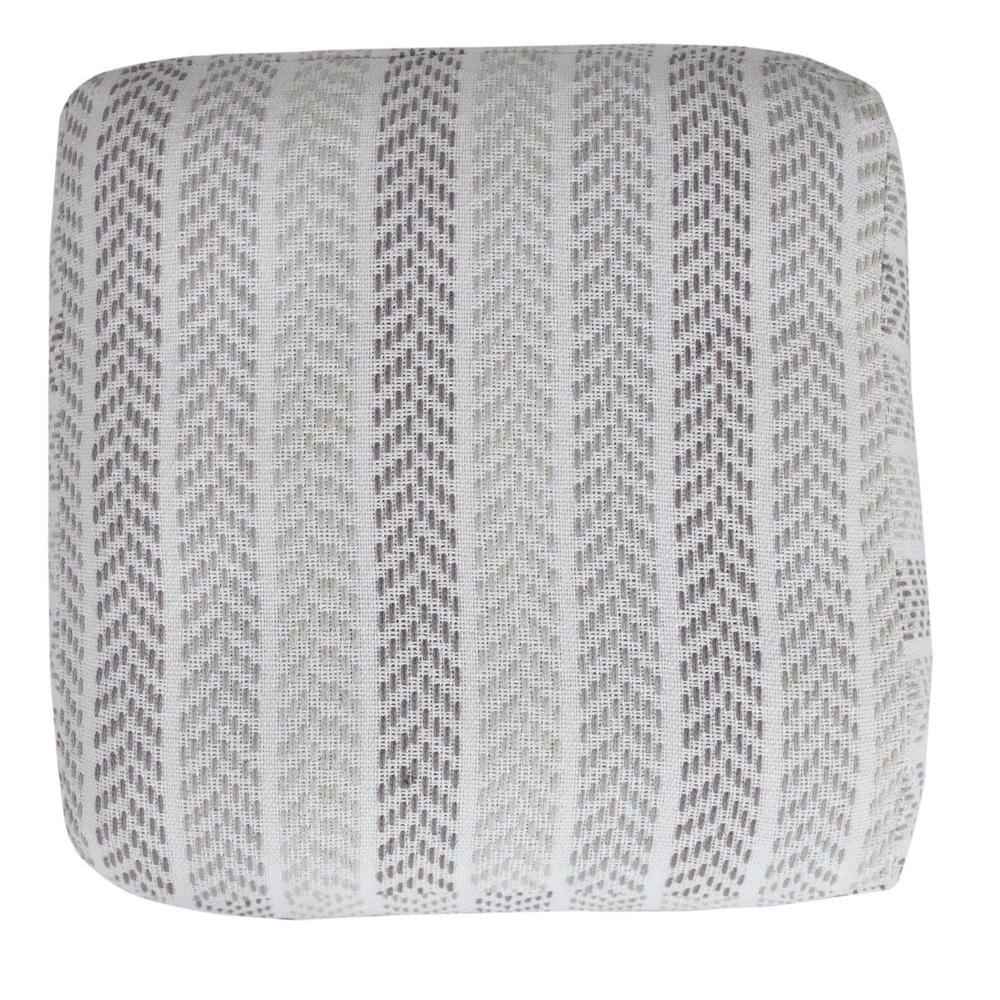 Transitional Chevron Stripe Square Pouf in Gray and White, 18" x 18" x 14"