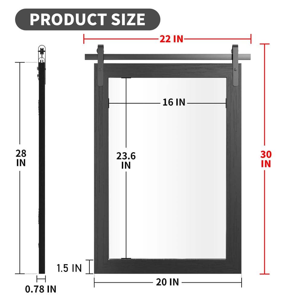 Black Wood Framed Rectangular Barn Door Style Mirror