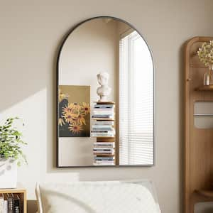 Black 20 in. W x 30 in. H Arched Aluminum Framed Wall Mirror