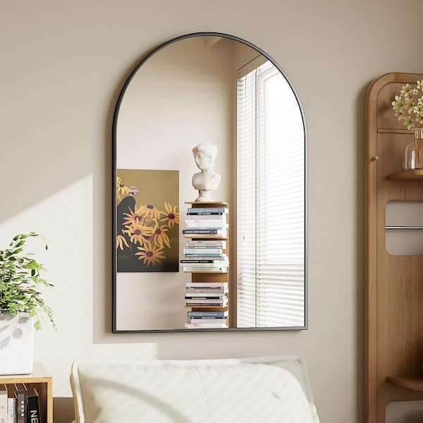 WILLOTED Black 20 in. W x 30 in. H Arched Aluminum Framed Wall Mirror