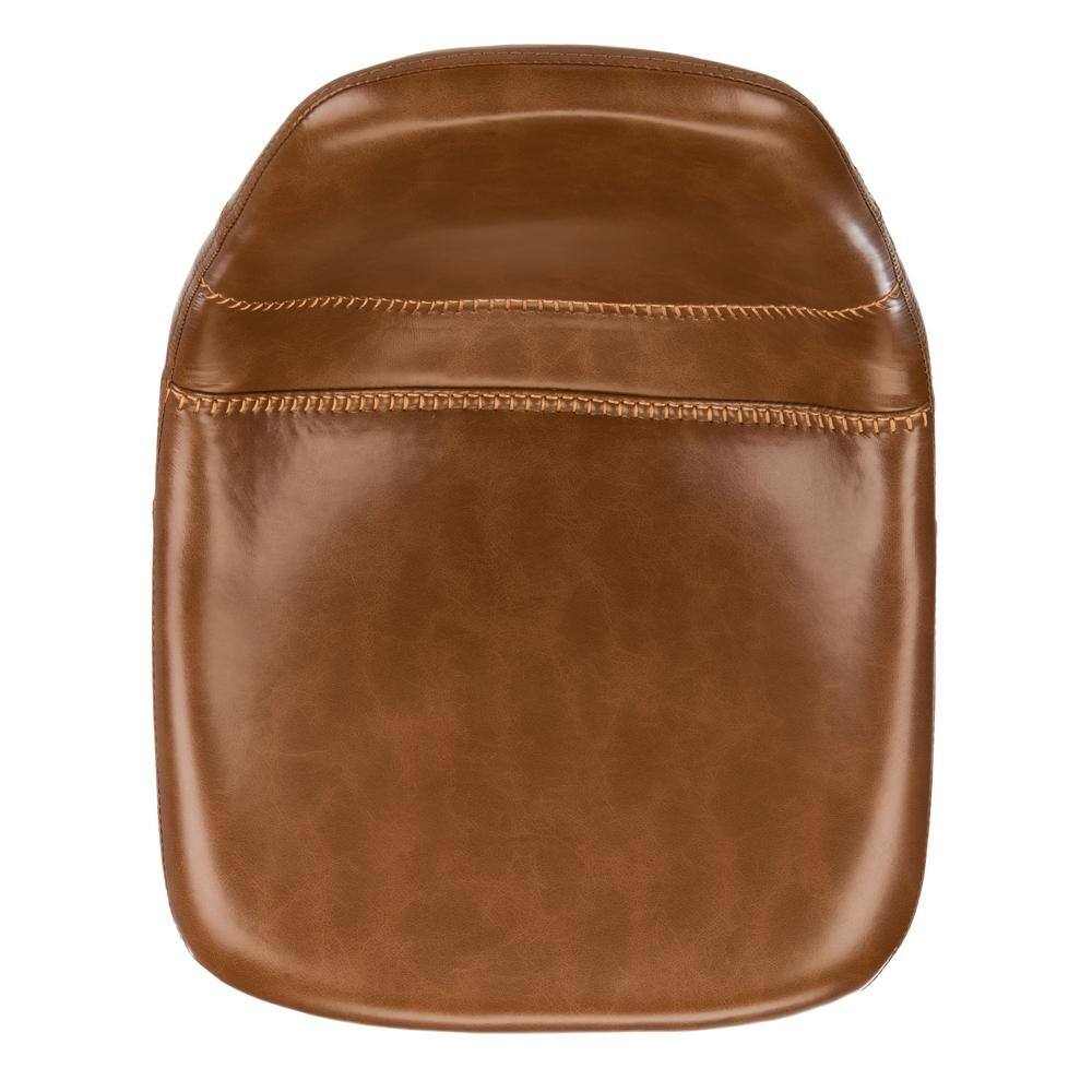 Cognac and Black Adjustable Swivel Bar Stool with Faux Leather