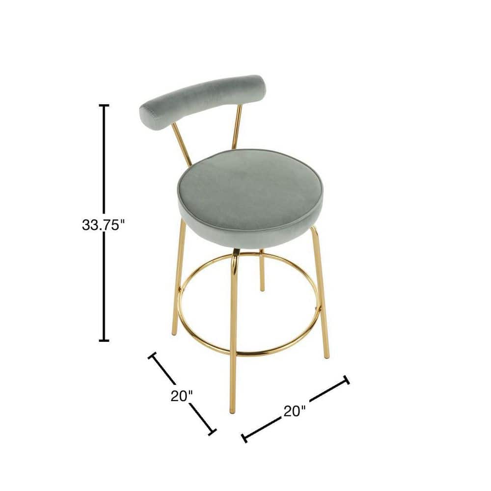 Sage Green Velvet Swivel Counter Stool with Gold Metal Frame