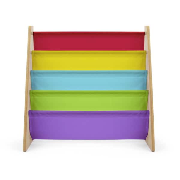Humble Crew 25 in. Wide RainbowithNatural Wood 4-Tier Kids Book Rack Storage Bookcase, 24 in. H
