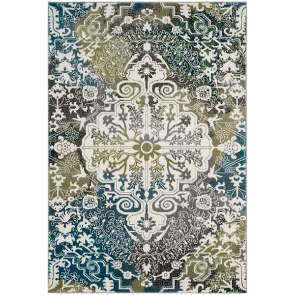 SAFAVIEH Watercolor Ivory/Peacock Blue 9 ft. x 12 ft. Bohemian Floral Area Rug