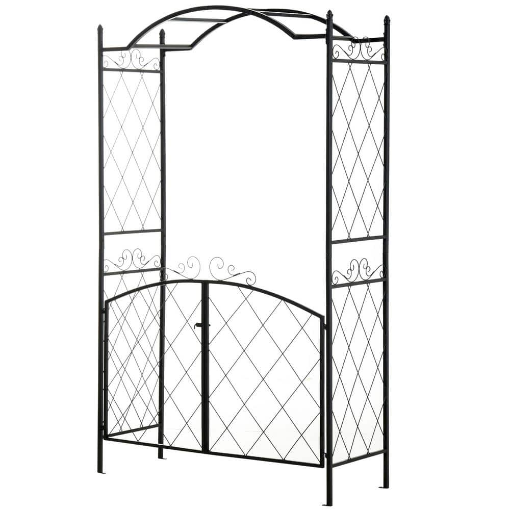 Outsunny Black 85 in. x 19 in. Metal Garden Arbor with Gate for ...