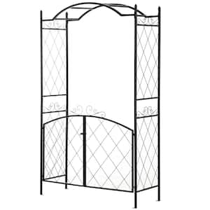 Black 85 in. x 19 in. Metal Garden Arbor with Gate for Climbing Vines