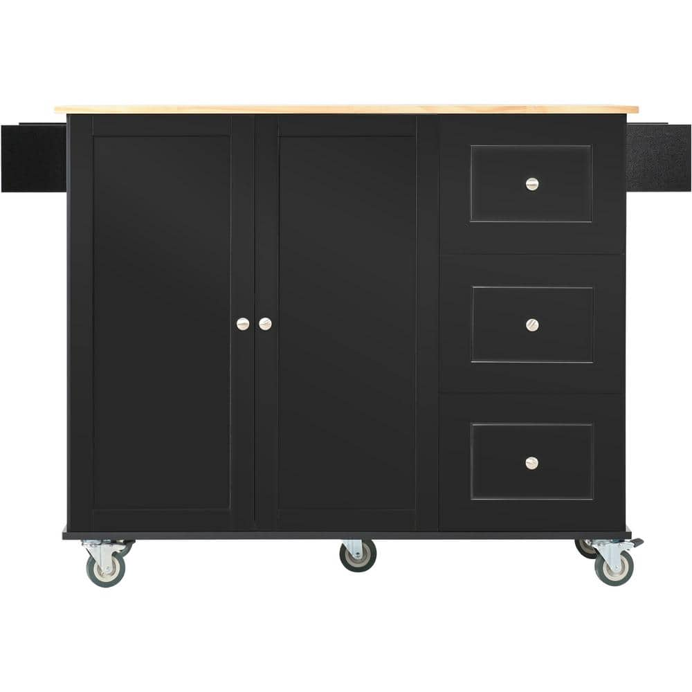 JimsMaison Black Solid Wood Kitchen Cart with Cabinets JMKKKC06BL - The ...