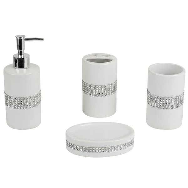 Home Basics Luxury with Stunning Sequin Accents 4-Piece Ceramic Bath  Accessory Set in White BA41924 - The Home Depot