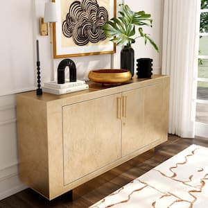 Francois Gold Leather/Wood 70.5 in. W Buffet Sideboard with 2-Doors, 1-Interior Drawer and 5-Interior Shelves