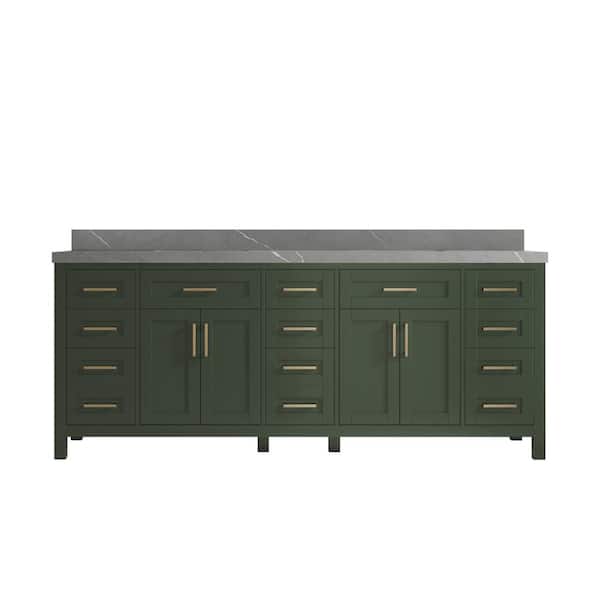 Willow Collections Cambridge 84 in. W x 22 in. D x 36 in. H Double Sink Bath Vanity in Pewter Green with 2 in. Piatra Quartz Top