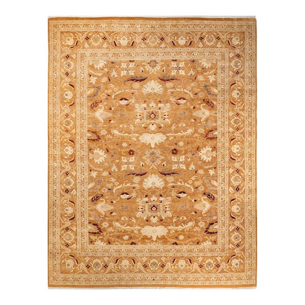 Eclectic Brown 9 x 12 Oriental Wool Indoor Area Rug