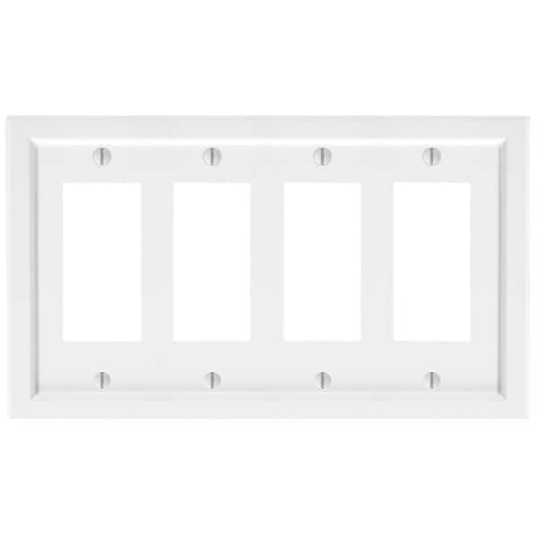 Shaker 4-Gang White Decorator/Rocker BMC Wood Wall Plate