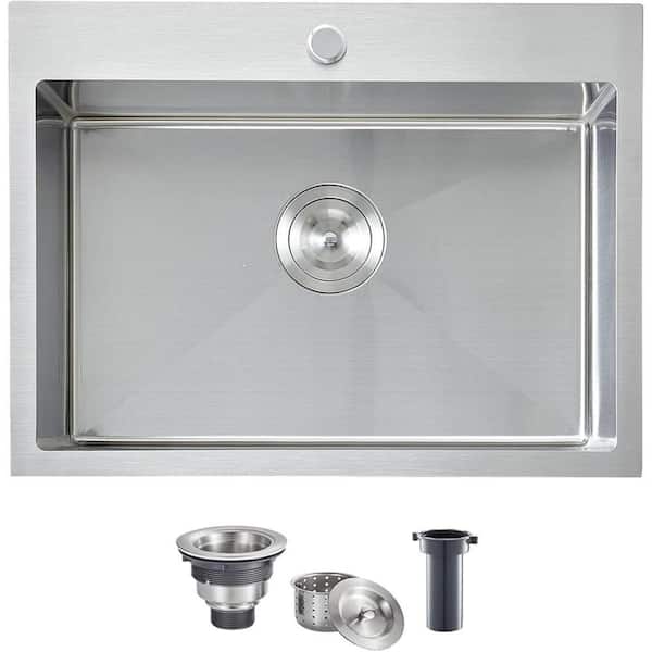 22 in. Drop-In/Undermount Single Bowl 16 Gauge silver Stainless Steel Kitchen Sink with Bottom Grids