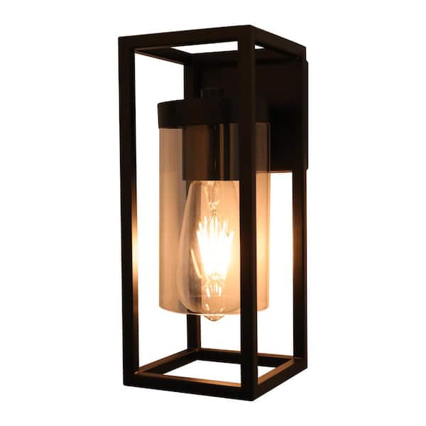 LamQee 1-Light Black Wall Sconce Farmhouse Porch Light with Clear Glass Shade