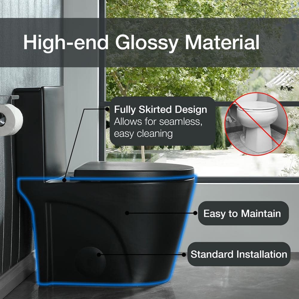 Matte Black Ceramic Dual Flush Elongated One-Piece Toilet