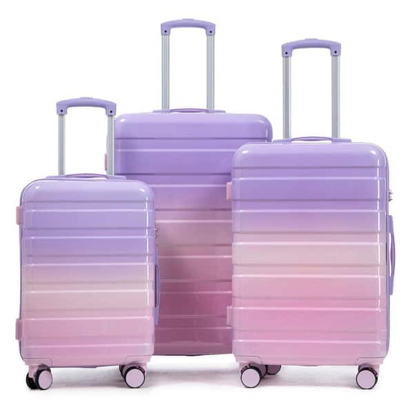 3 Pcs Pink Purple Polycarbonate Hardside Spinner Wheels Luggage Set w/ Combination Lock