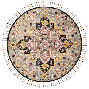 Aspen Gray/Charcoal 5 ft. x 5 ft. Floral Round Area Rug