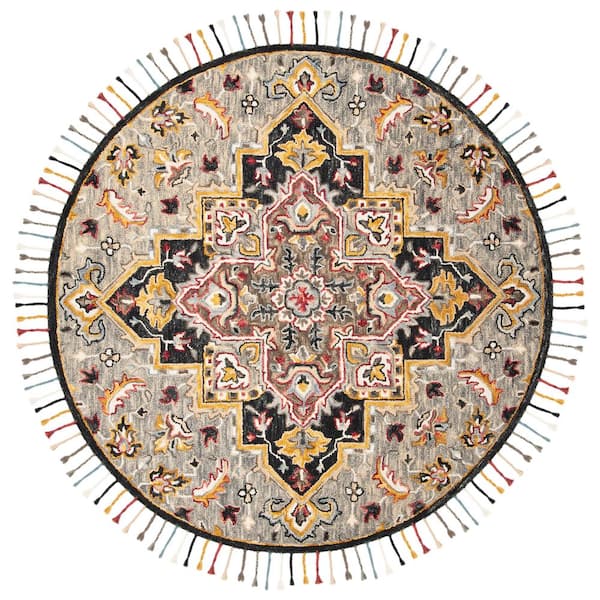 SAFAVIEH Aspen Gray/Charcoal 5 ft. x 5 ft. Floral Round Area Rug