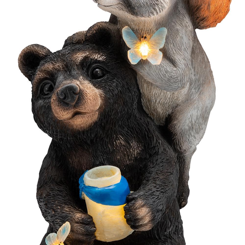 19" Multicolor Polyresin Solar Animal Friends Statue with LED Lights