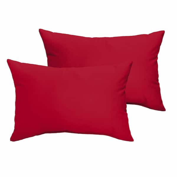 SORRA HOME Sunbrella Jockey Red Rectangular Outdoor Knife Edge Lumbar Pillows (2-Pack)