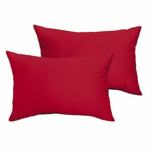 Crimson Red Rectangular Outdoor Knife Edge Lumbar Pillows (2-Pack)