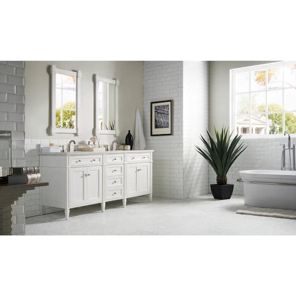 James Martin Vanities Brittany 72.0 in. W x 23 in. D x 34 in. H Double Bath Vanity in Bright White with Arctic Fall Top