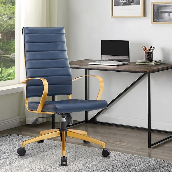 Ahokua Blue Leatherite Seat Office Chair with Non Adjustable L