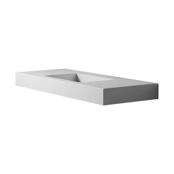 VANITYFUS 47.2 in. Wall Mount Single-Basin Solid Surface Rectangle Non Vessel Sink Bathroom in Matte White