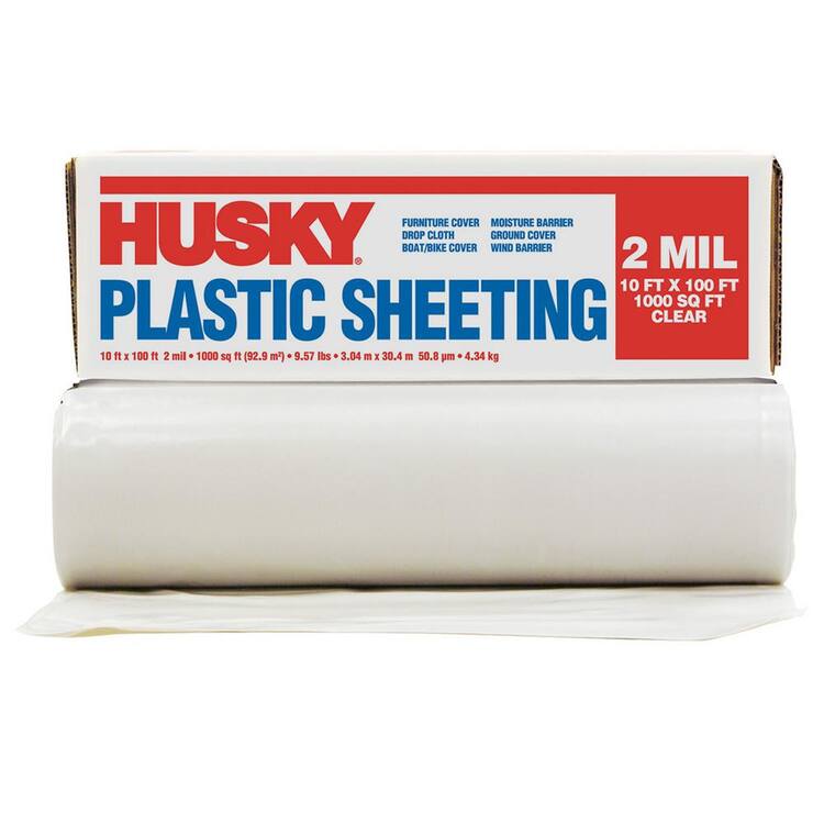 Husky 10 ft. x 100 ft. Clear 2 mil. Plastic Sheeting – Home Depot ...