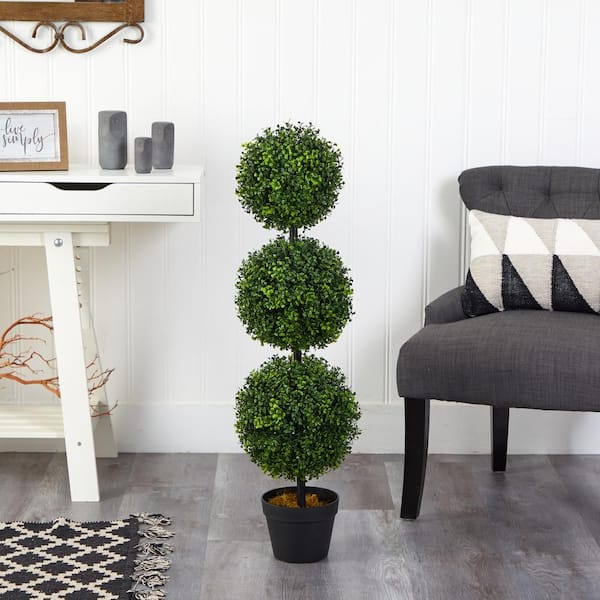 Nearly Natural 3 ft. Boxwood Triple Ball Topiary Artificial Tree (Indoor/Outdoor)