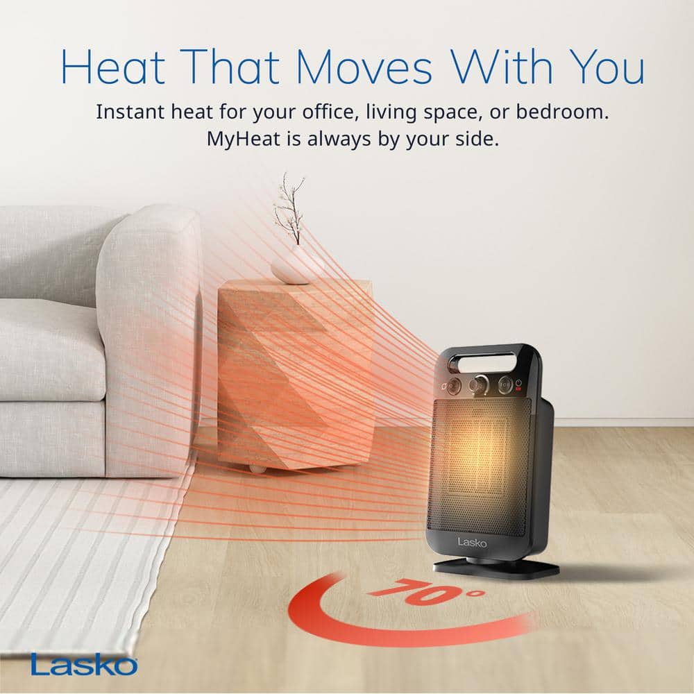 Lasko 12" Black Ceramic Electric Space Heater with Thermostat