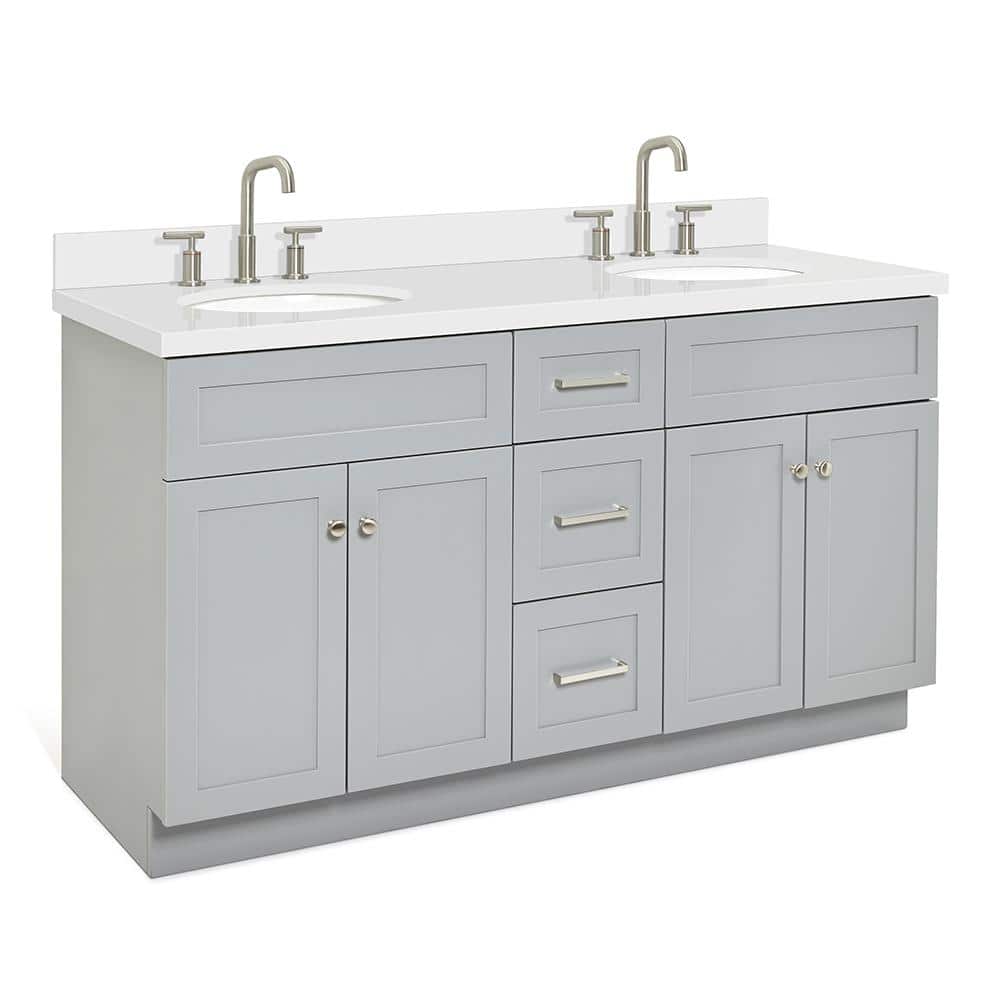 Hamlet 61" Grey Double Basin Vanity with White Quartz Top