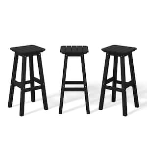Laguna 29 in. HDPE Plastic All Weather Backless Square Seat Bar Height Outdoor Bar Stool in Black, (Set of 3)