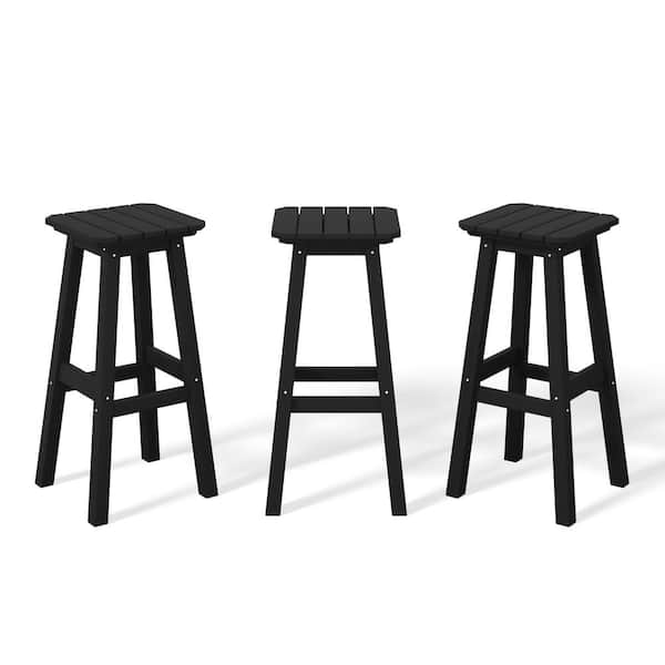 Laguna 29 in. HDPE Plastic All Weather Backless Square Seat Bar Height Outdoor Bar Stool in Black, (Set of 3)